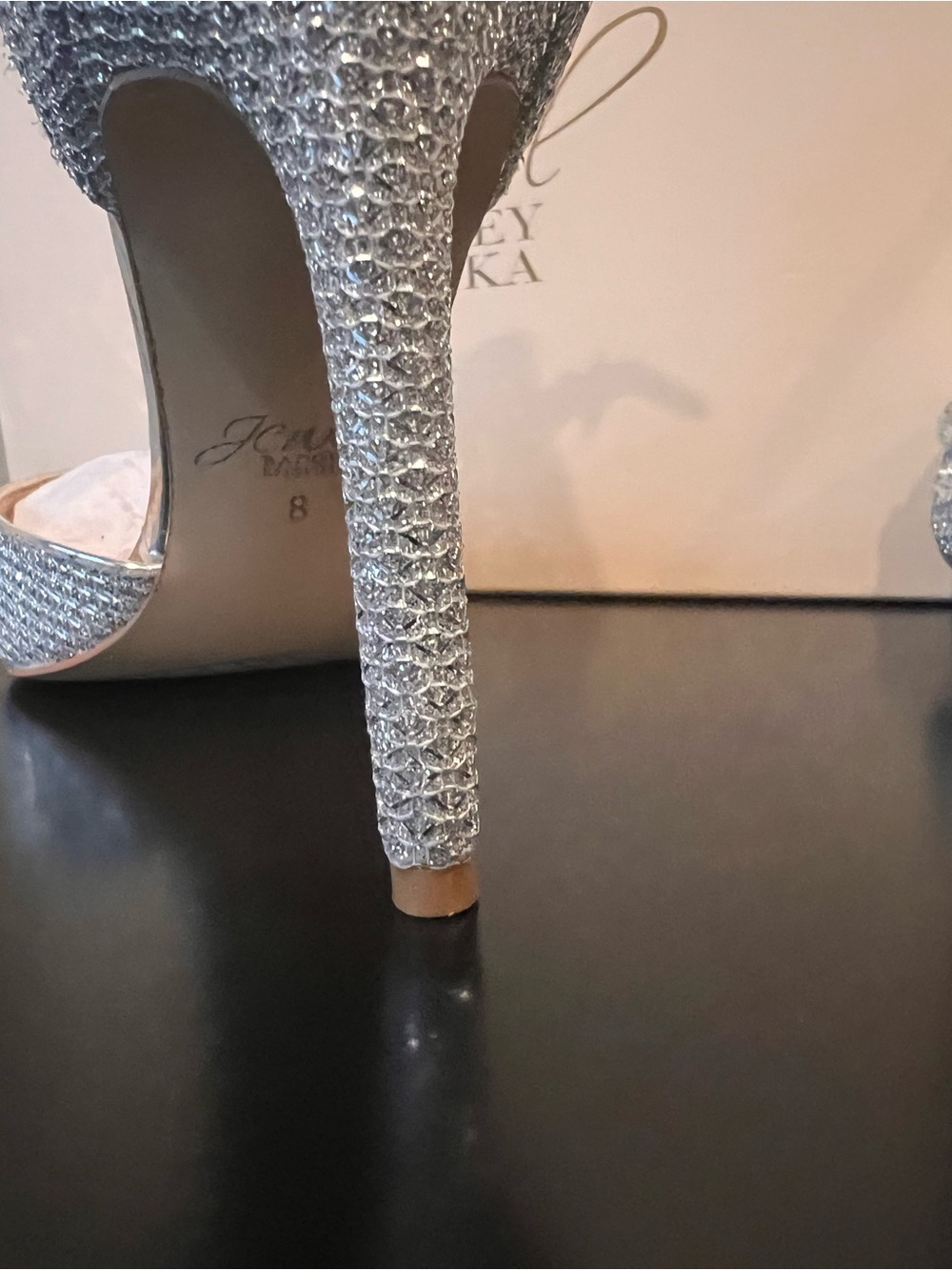 Badgley Mischka Silver Crystal Embellished T-Strap Pointed Heels - Picture 3 of 3